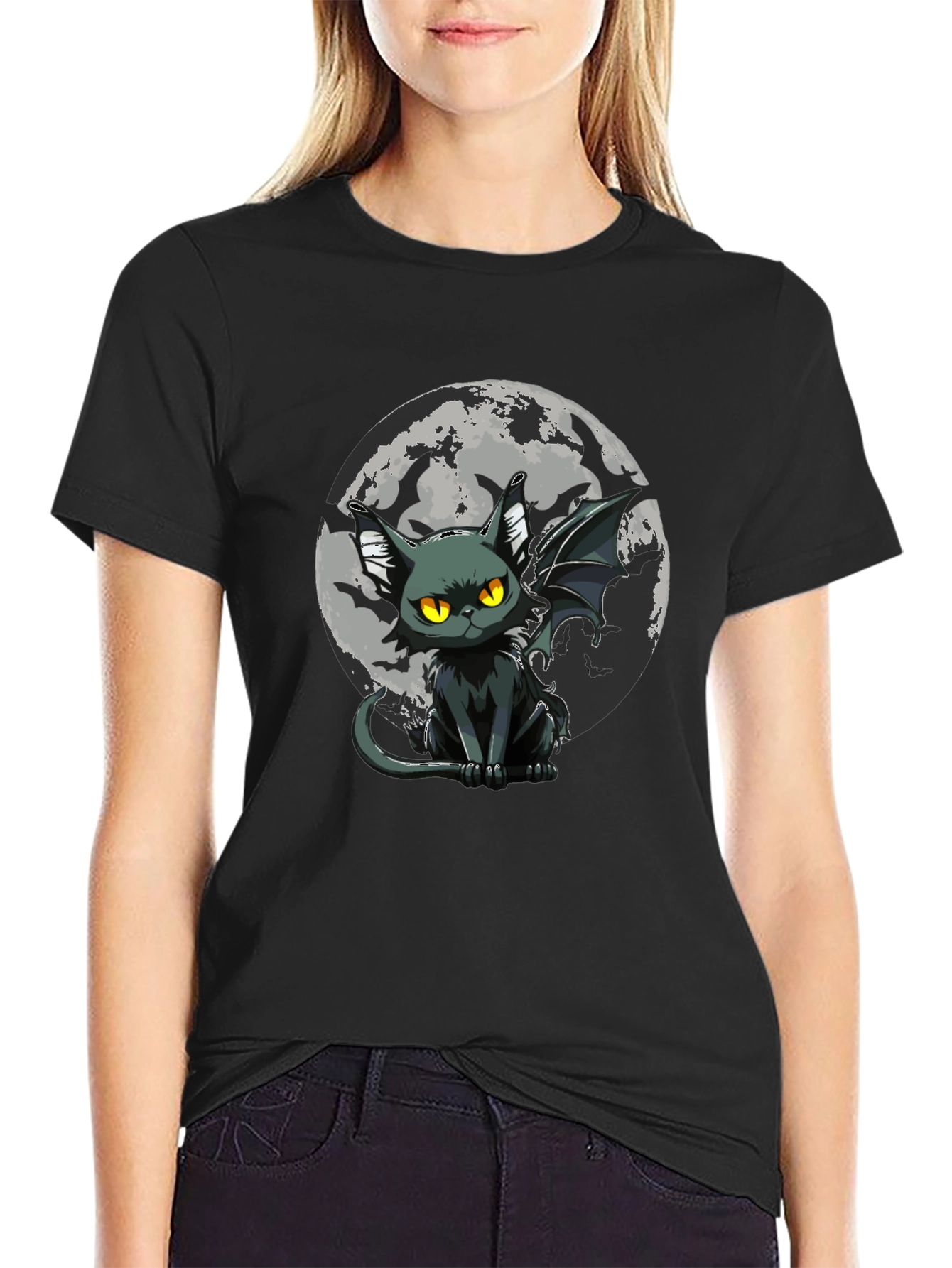 Bat Cat Moon Graphic T-Shirt