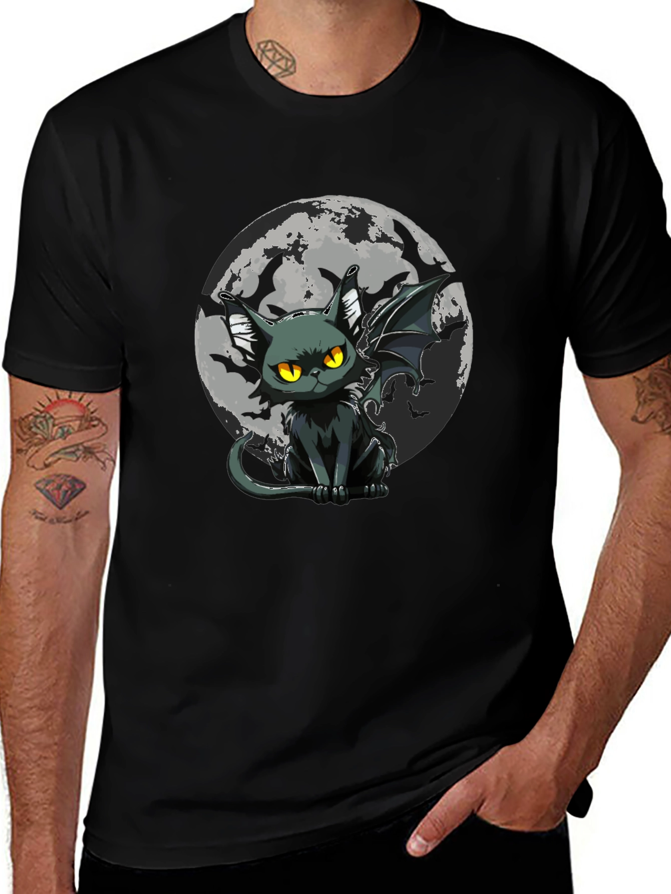 Bat Cat Moon Graphic T-Shirt