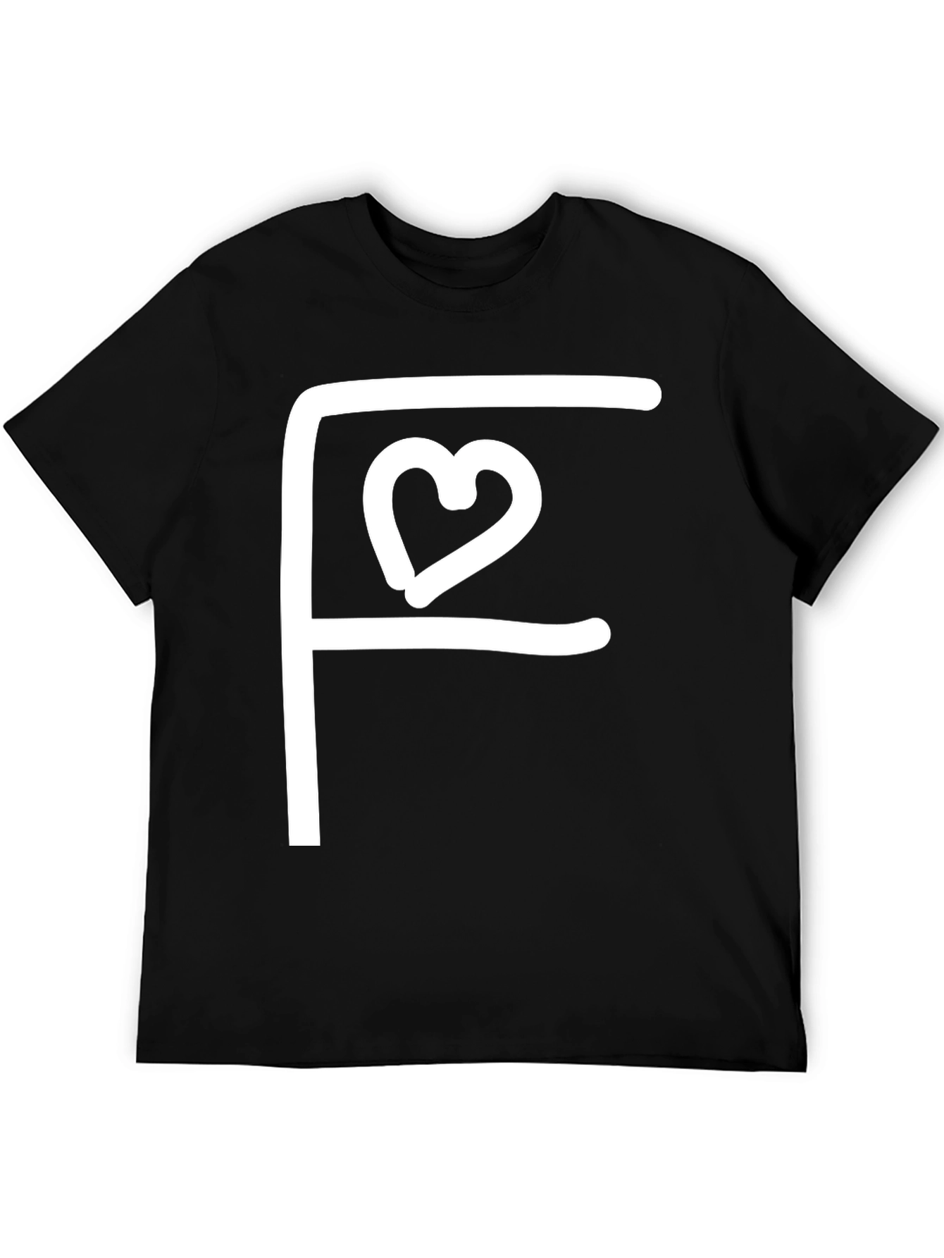 Black Tee with White F Heart Graphic