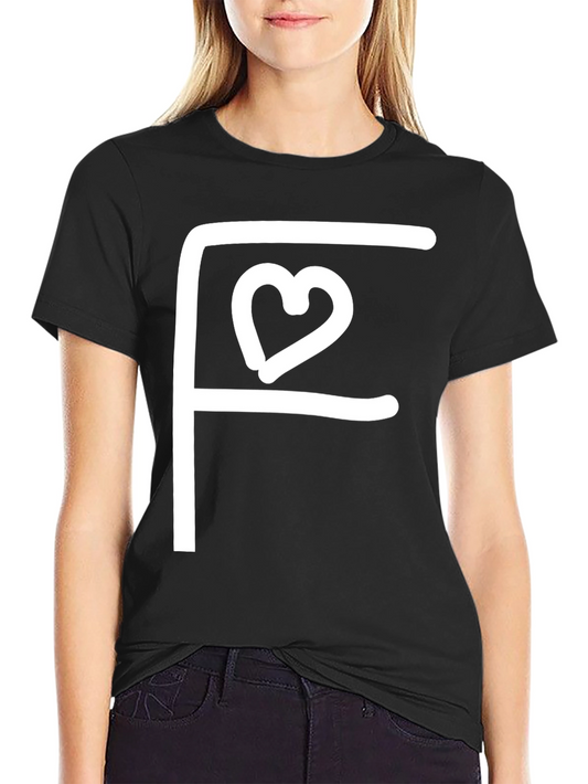 Black Tee with White F Heart Graphic