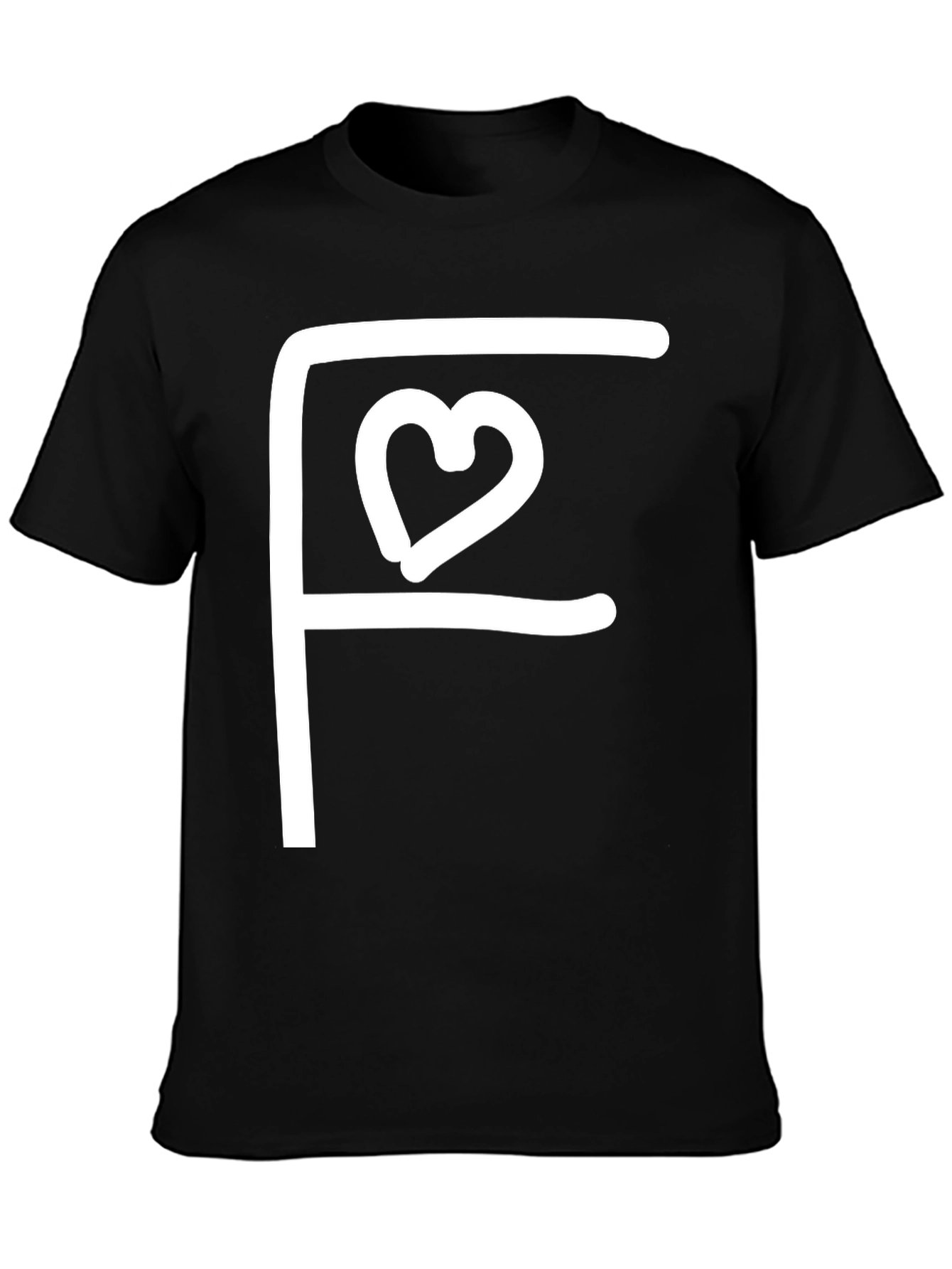 Black Tee with White F Heart Graphic