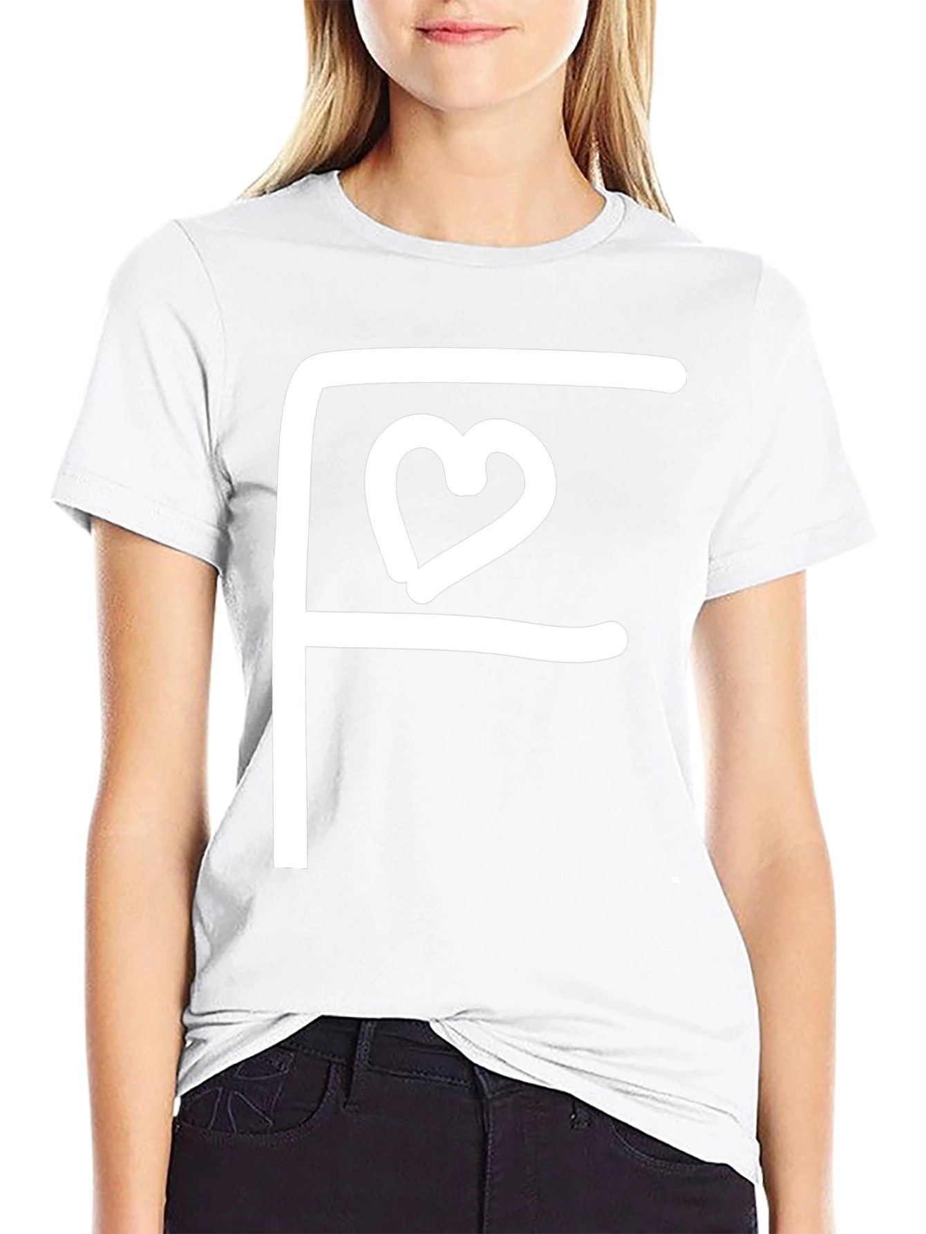Black Tee with White F Heart Graphic