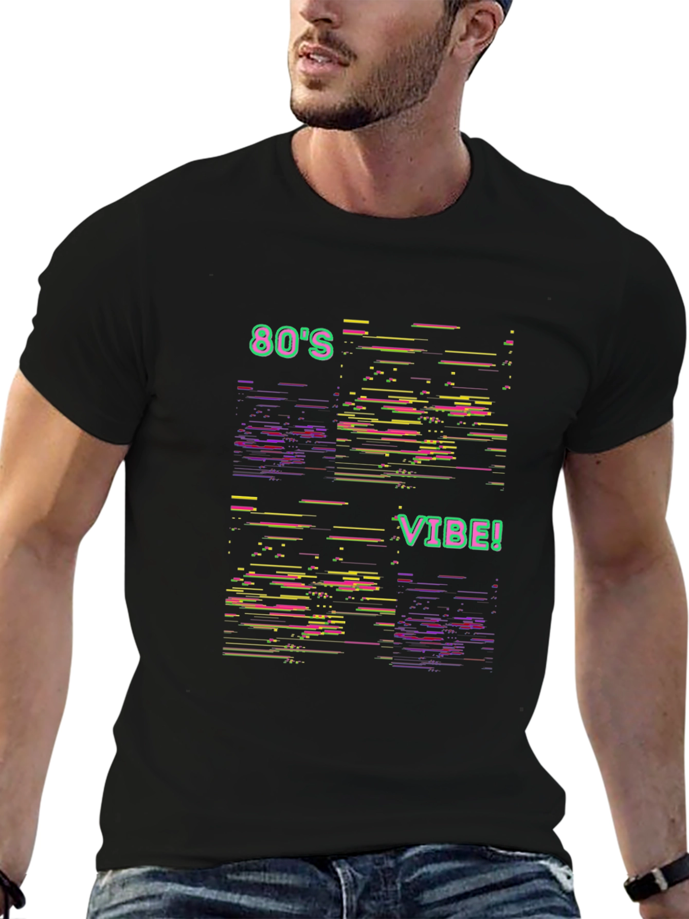 Retro 80s Vibe Graphic Tee - Black