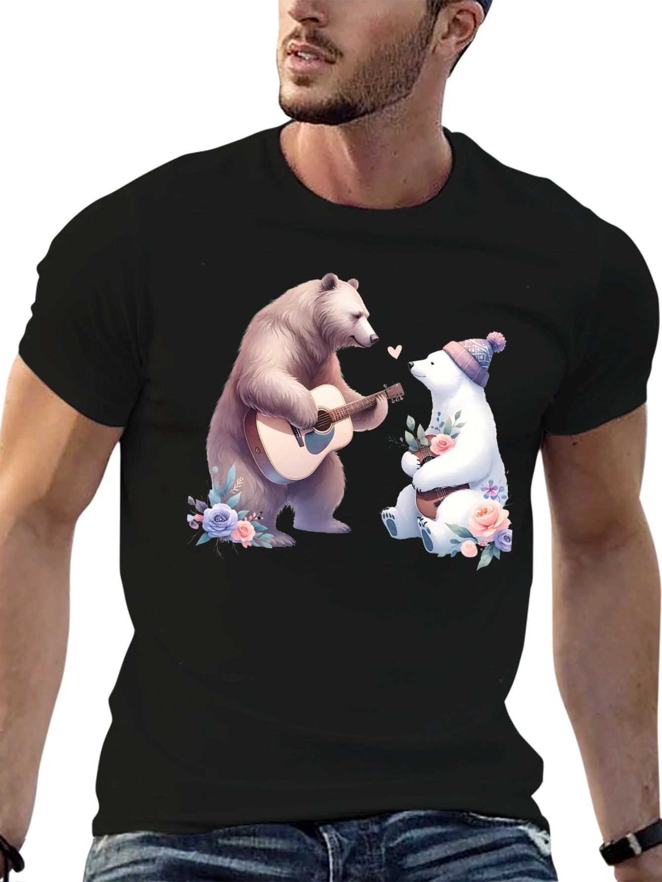 Bear Serenade T-Shirt: Romantic Bear Guitar Design