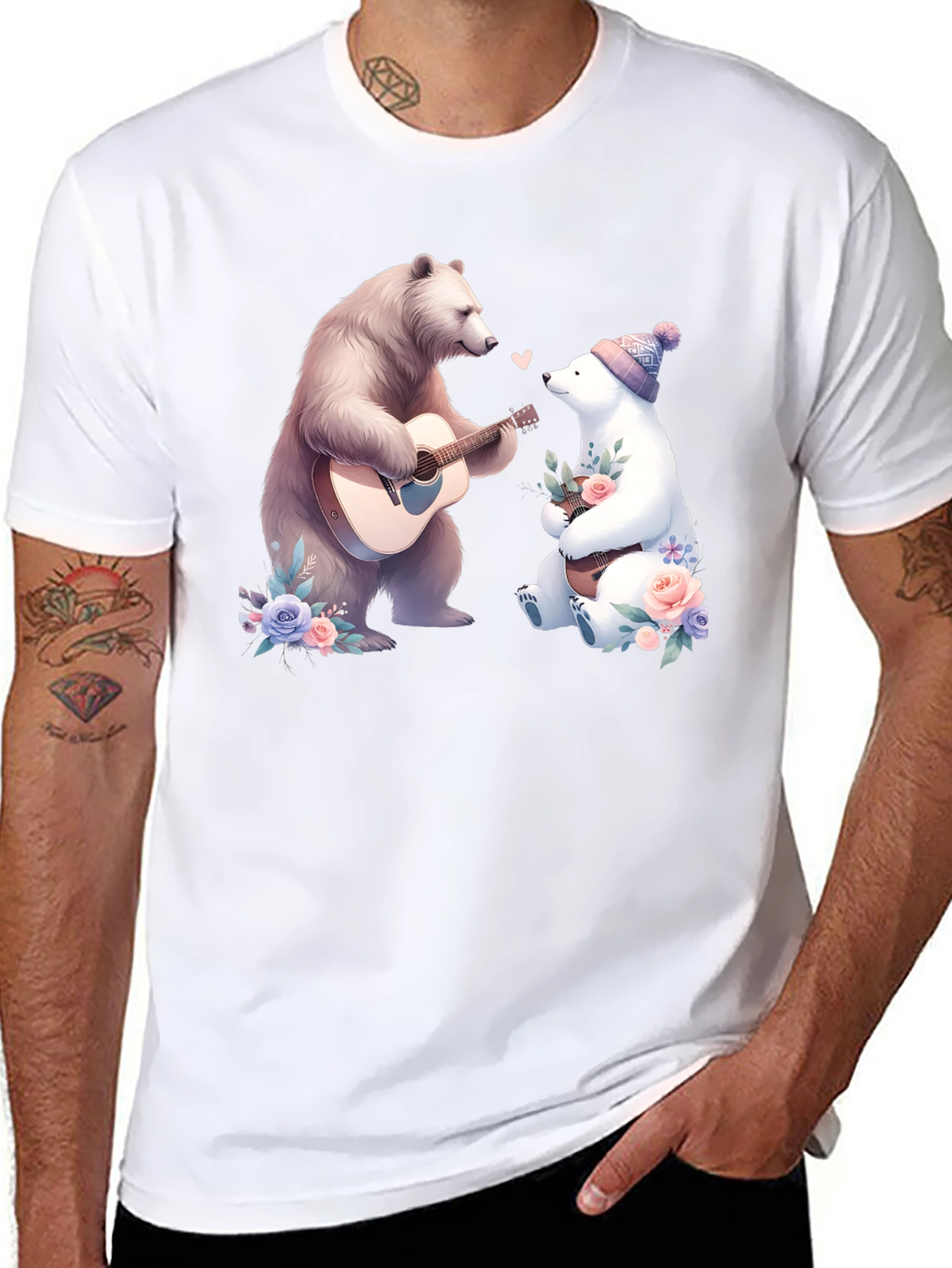 Bear Serenade T-Shirt: Romantic Bear Guitar Design