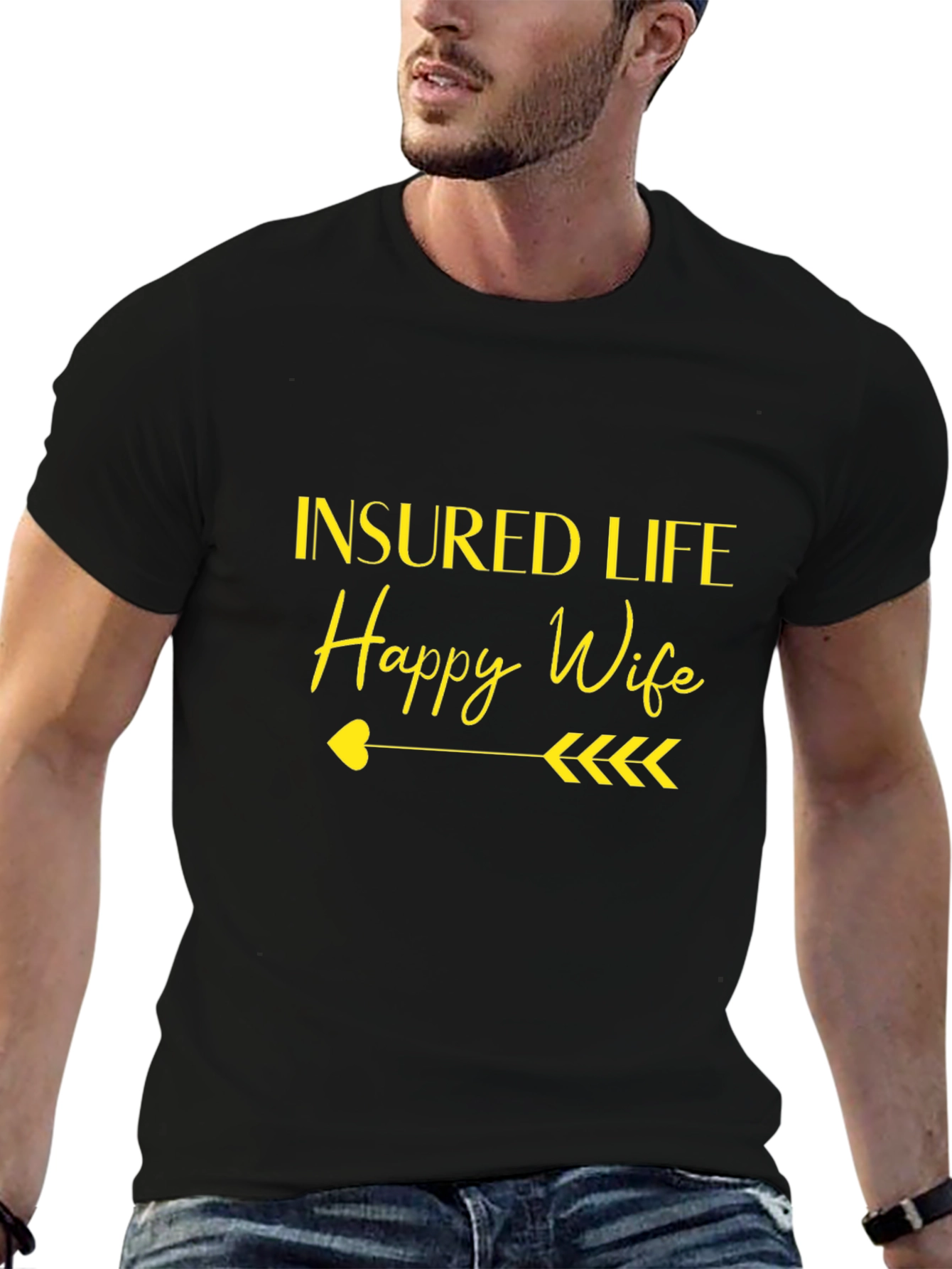 Insured Life Happy Wife Black Graphic Tee