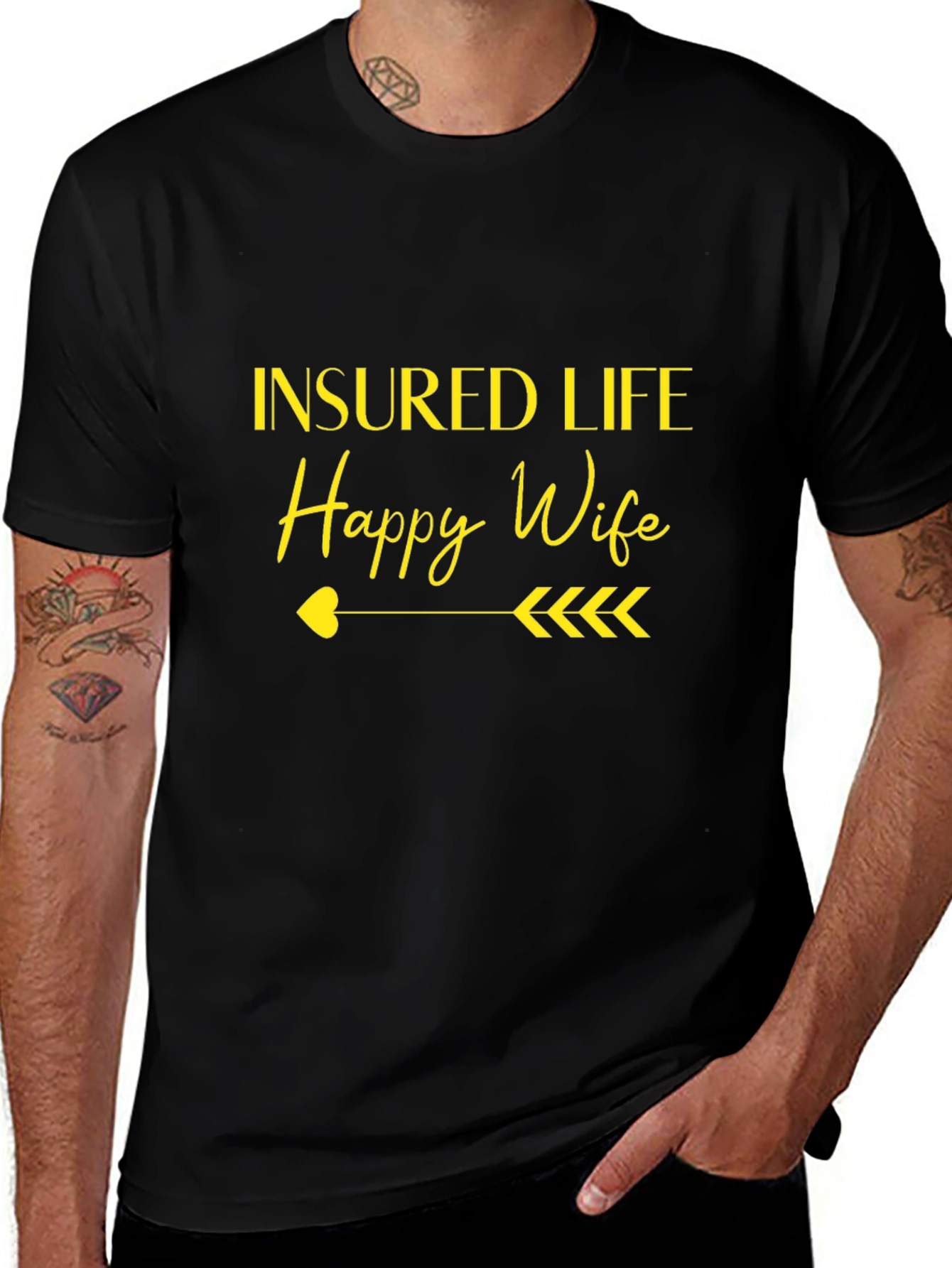 Insured Life Happy Wife Black Graphic Tee
