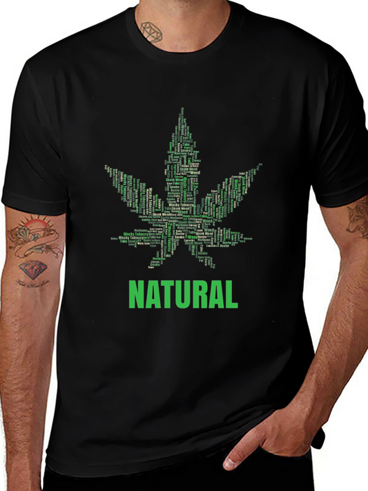 Natural Cannabis Leaf Word Art Graphic T-Shirt