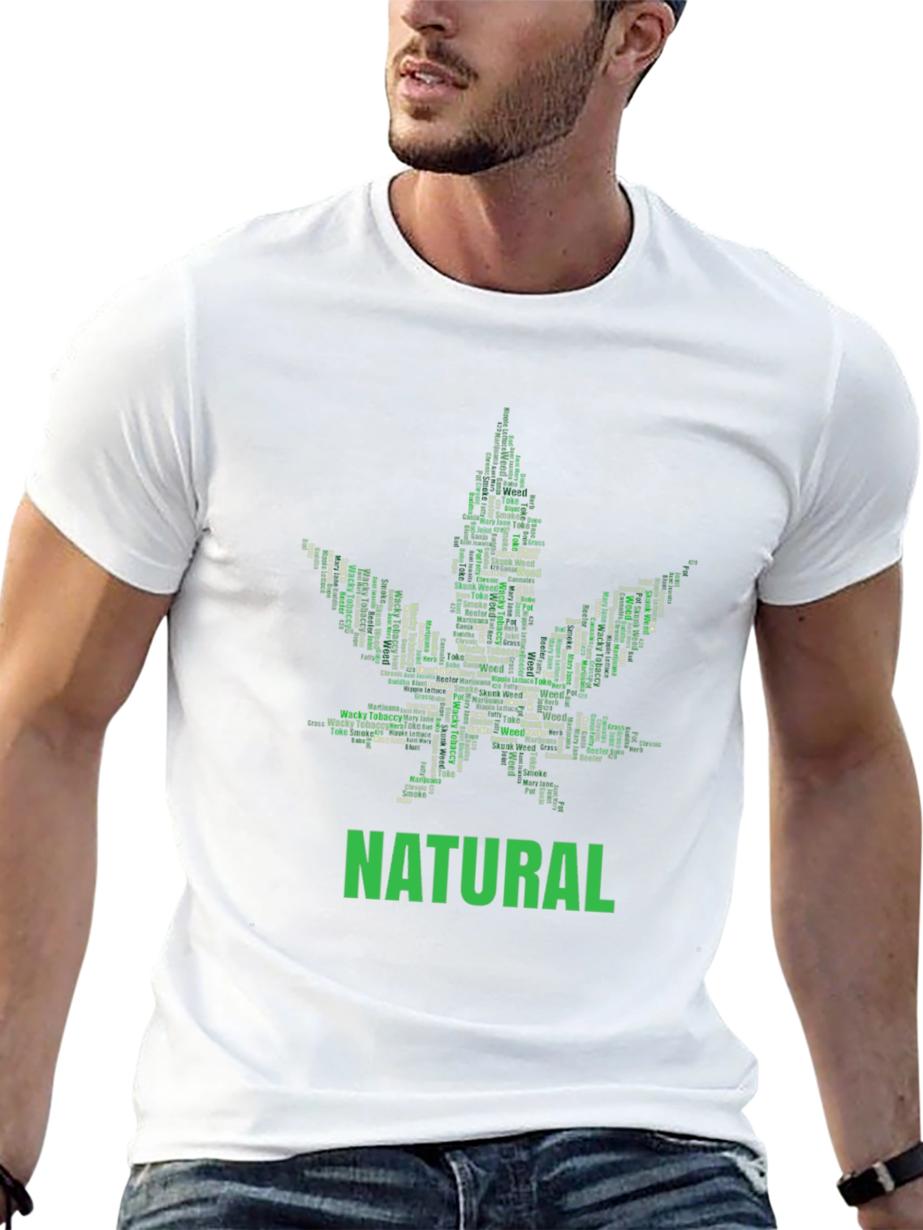 Natural Cannabis Leaf Word Art Graphic T-Shirt