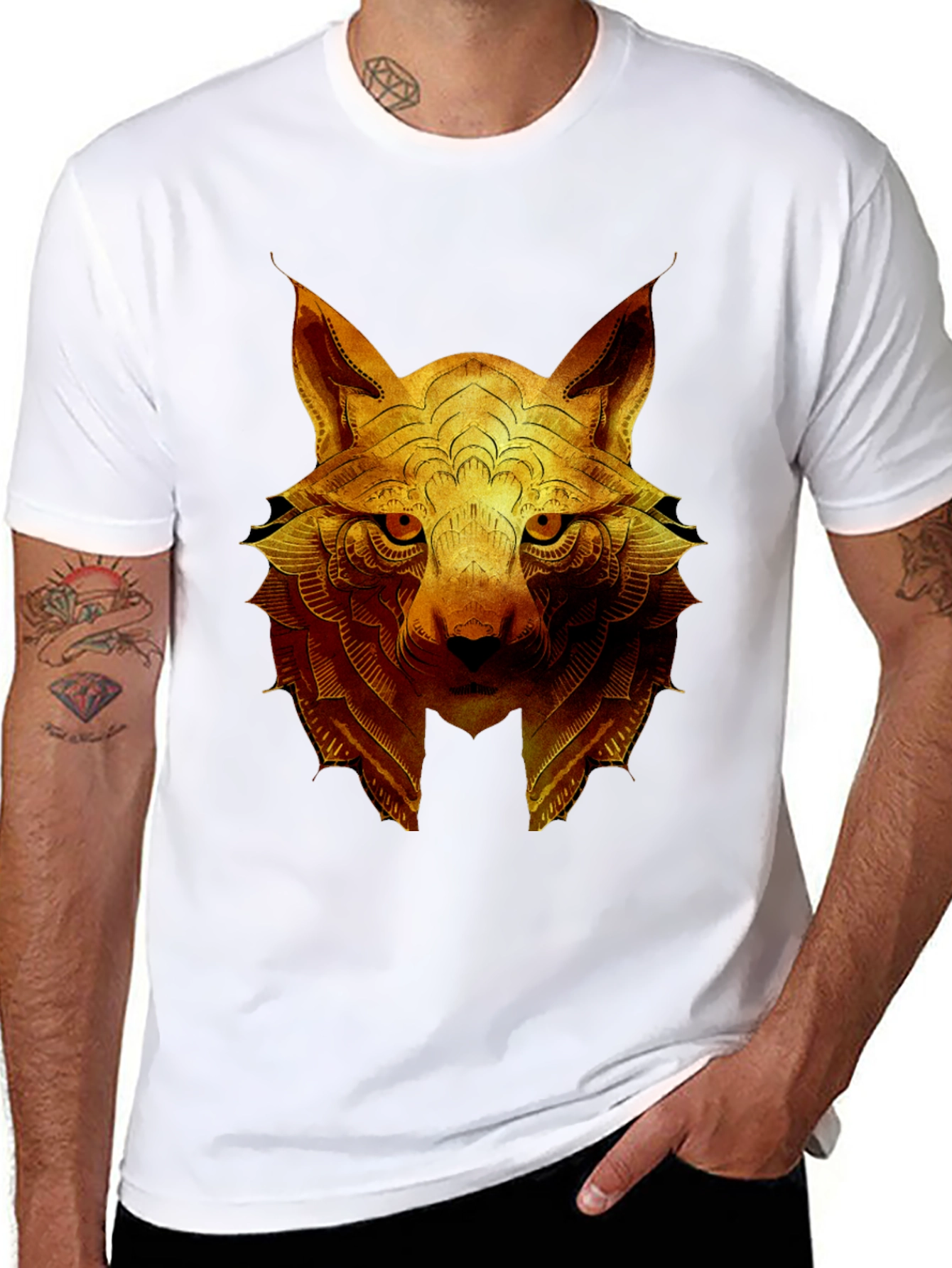 Golden Wolf Graphic Print Crew Neck T-Shirt