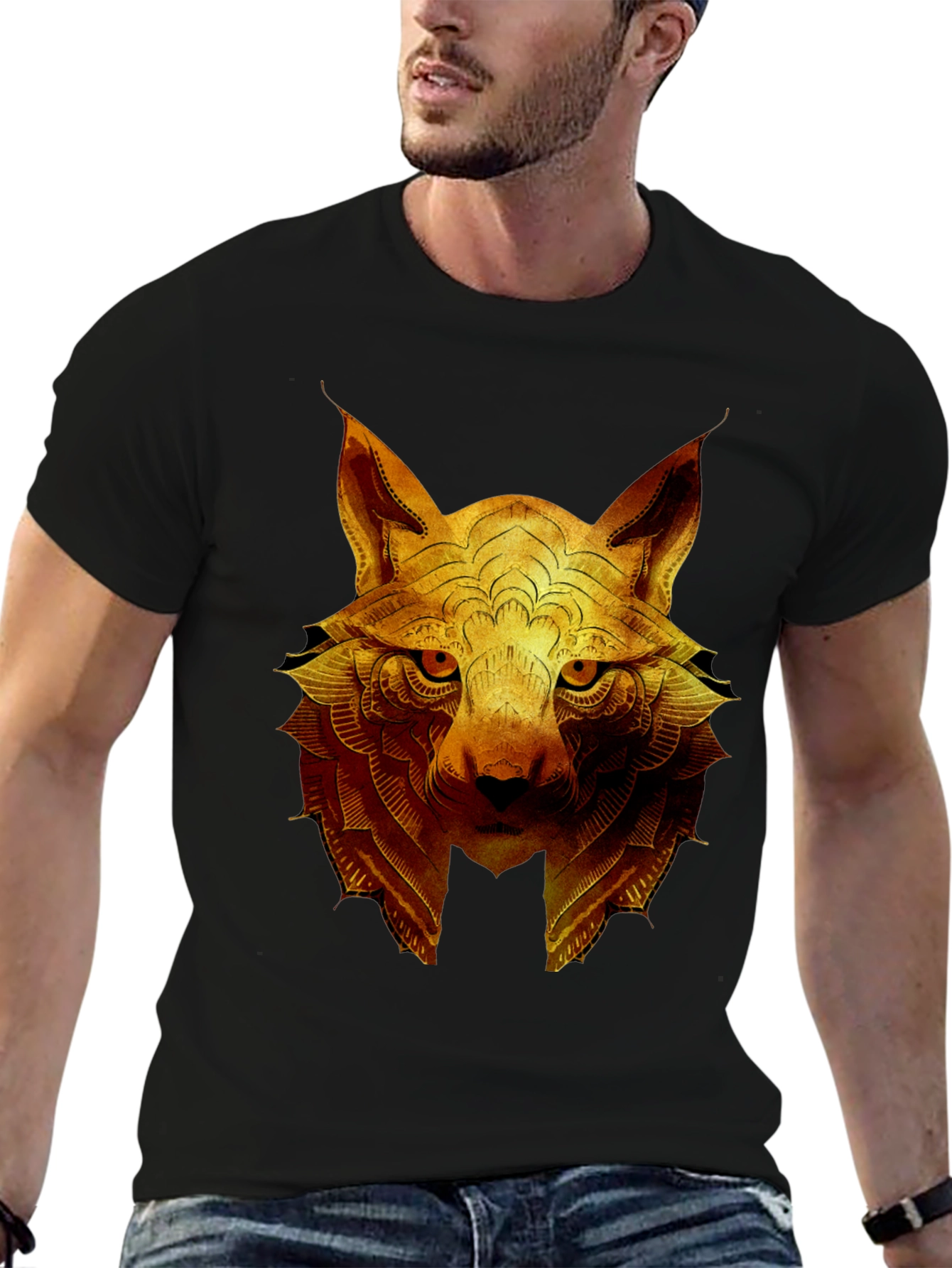 Golden Wolf Graphic Print Crew Neck T-Shirt