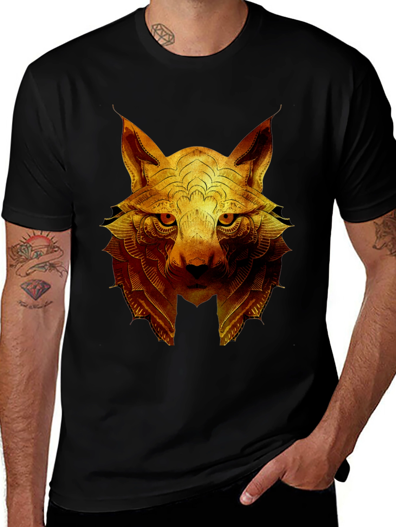 Golden Wolf Graphic Print Crew Neck T-Shirt