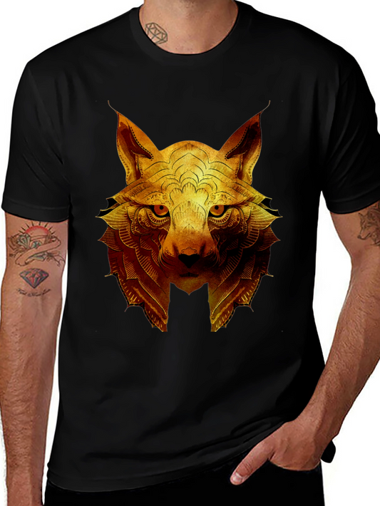Golden Wolf Graphic Print Crew Neck T-Shirt