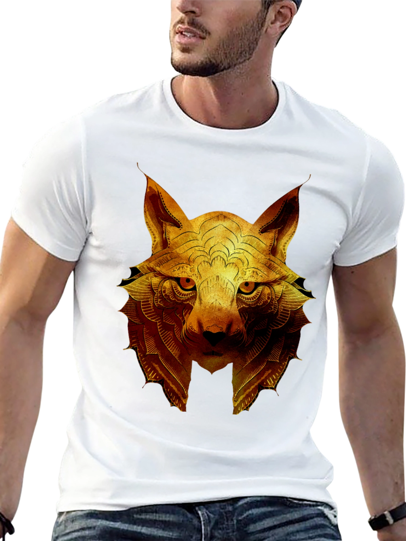 Golden Wolf Graphic Print Crew Neck T-Shirt