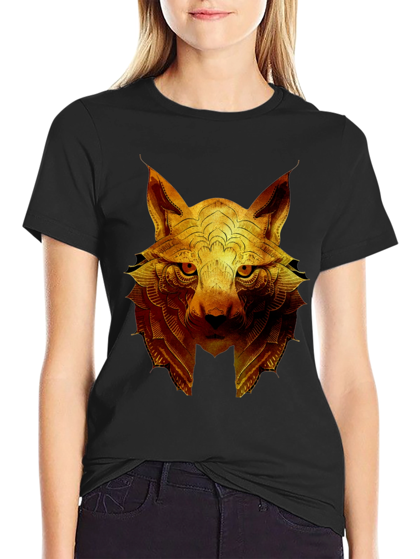 Golden Wolf Graphic Print Crew Neck T-Shirt