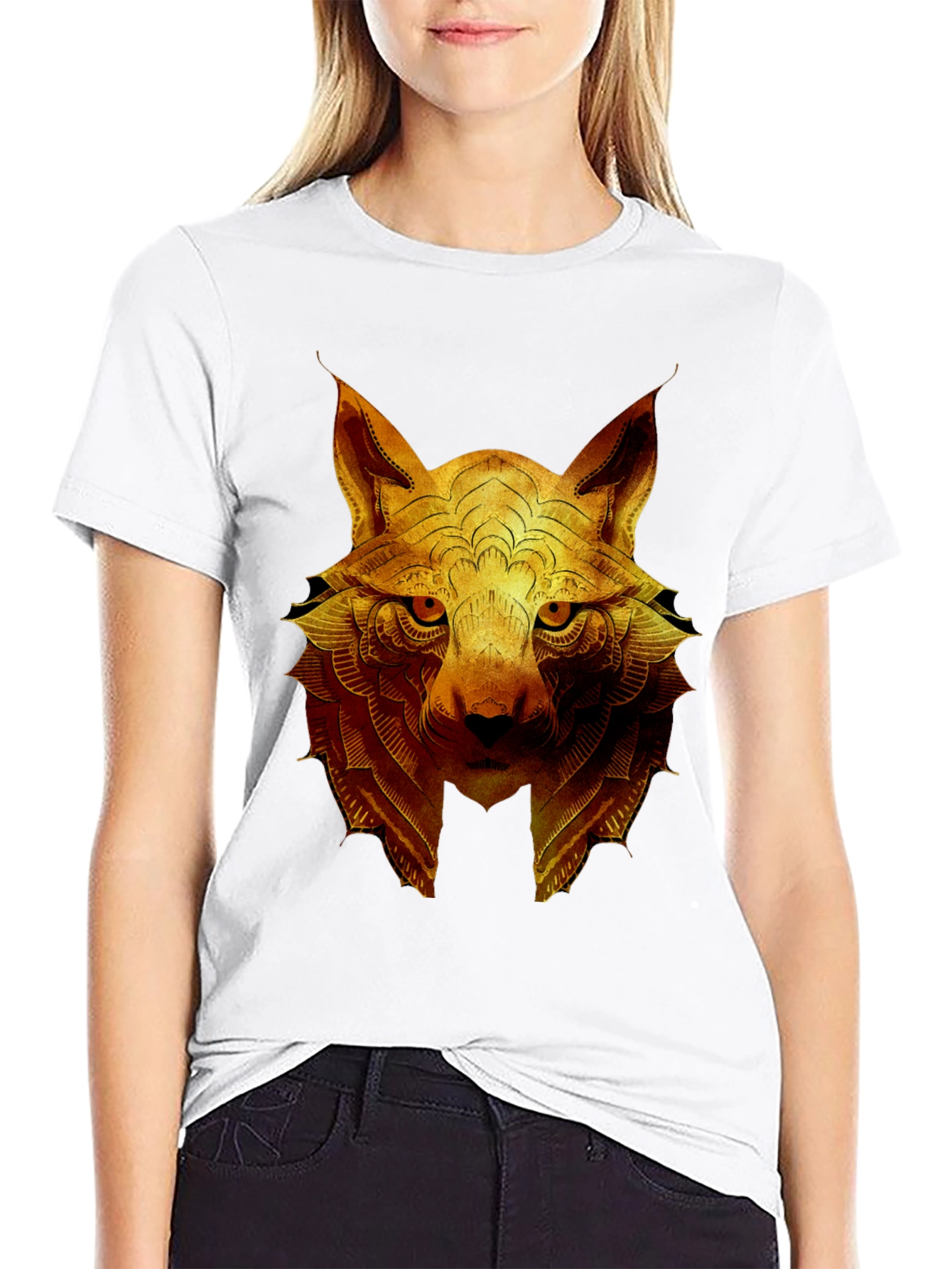 Golden Wolf Graphic Print Crew Neck T-Shirt