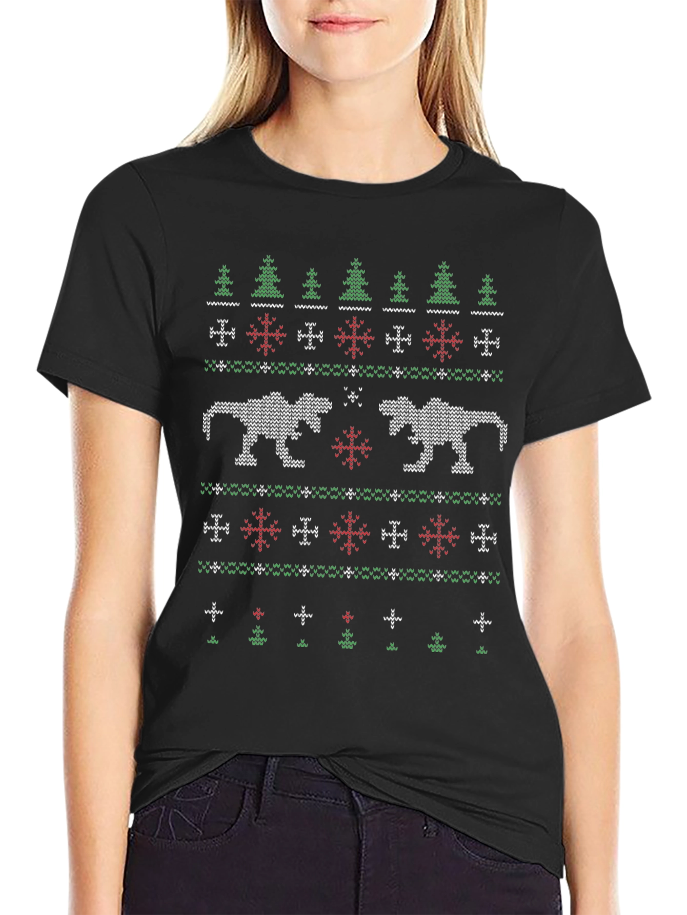 Dinosaur Christmas Sweater Pattern T-Shirt