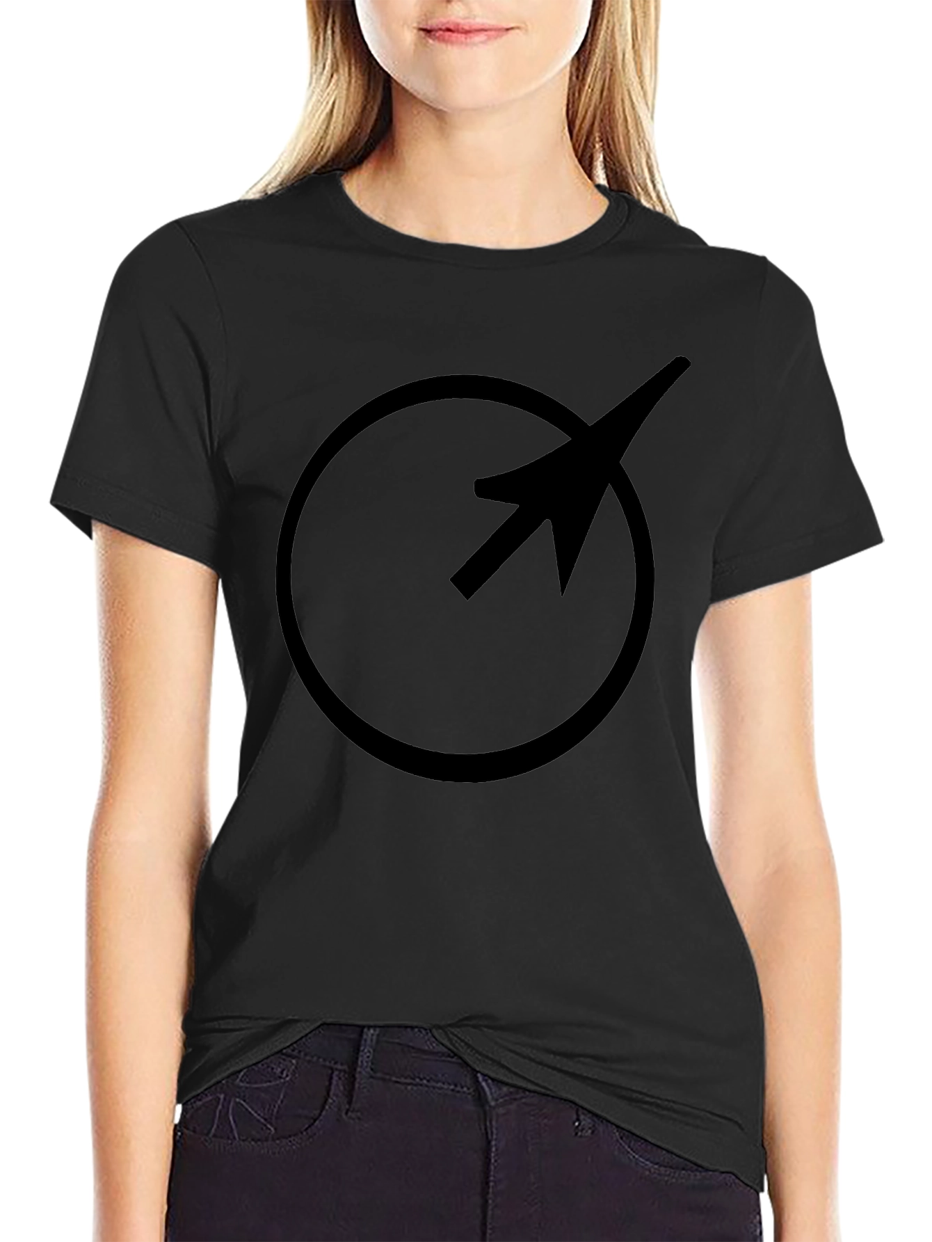 Minimalist Circle Arrow Graphic Black T-Shirt
