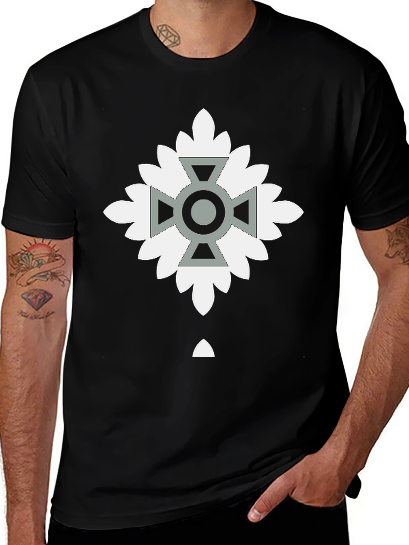 Geometric Floral Cross Graphic T-Shirt
