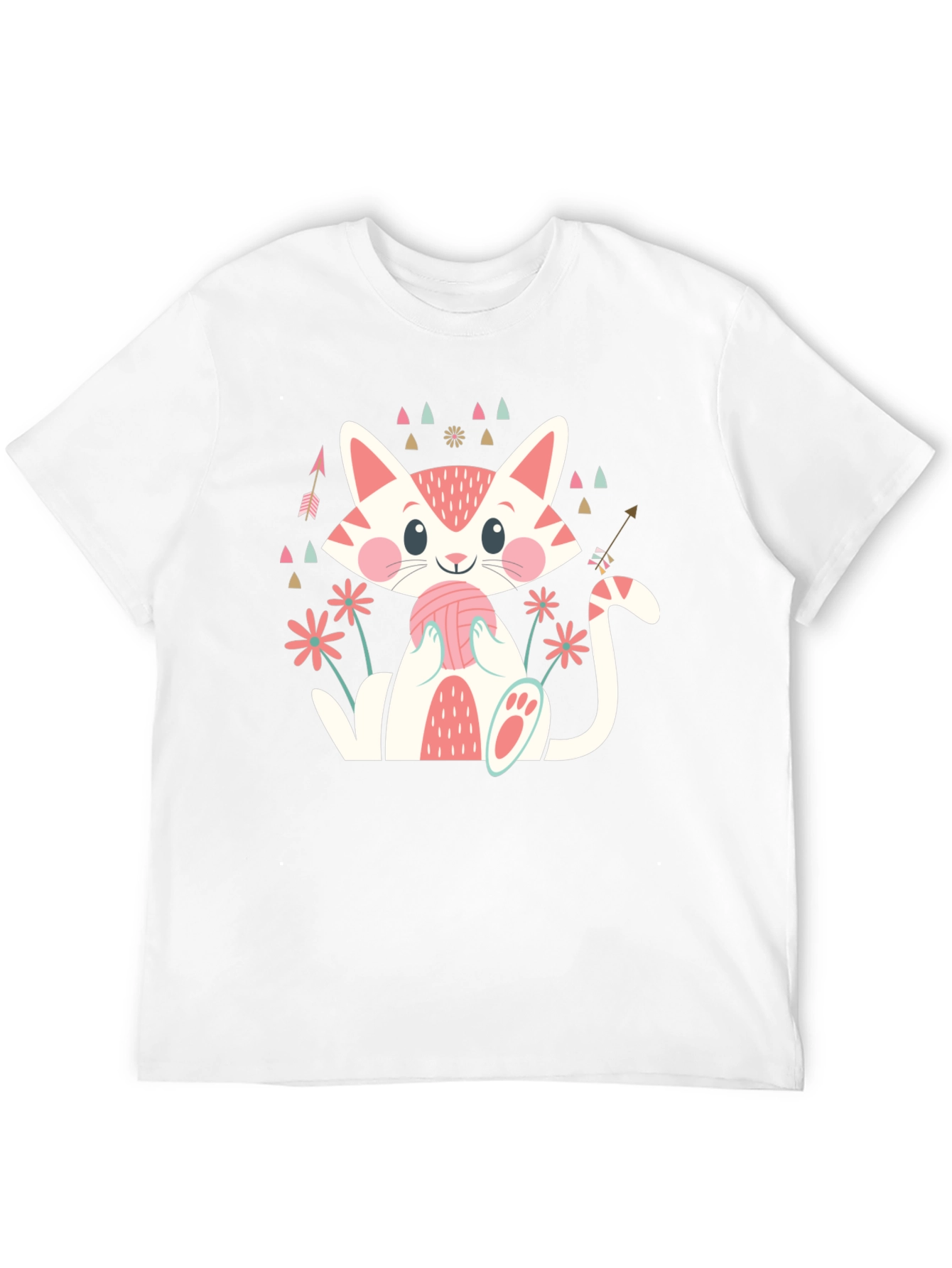 Cute Cat With Yarn Ball Graphic Tee