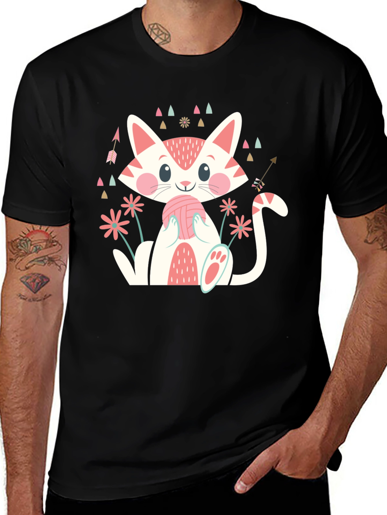 Cute Cat With Yarn Ball Graphic Tee