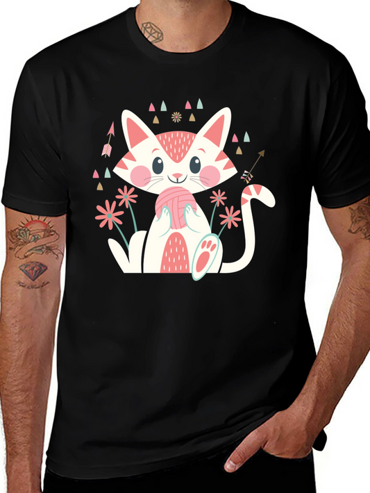 Cute Cat With Yarn Ball Graphic Tee