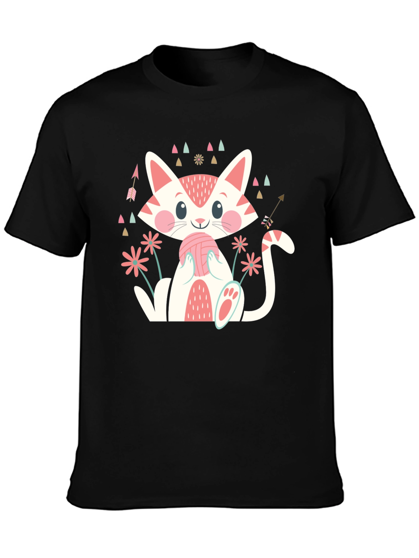 Cute Cat With Yarn Ball Graphic Tee