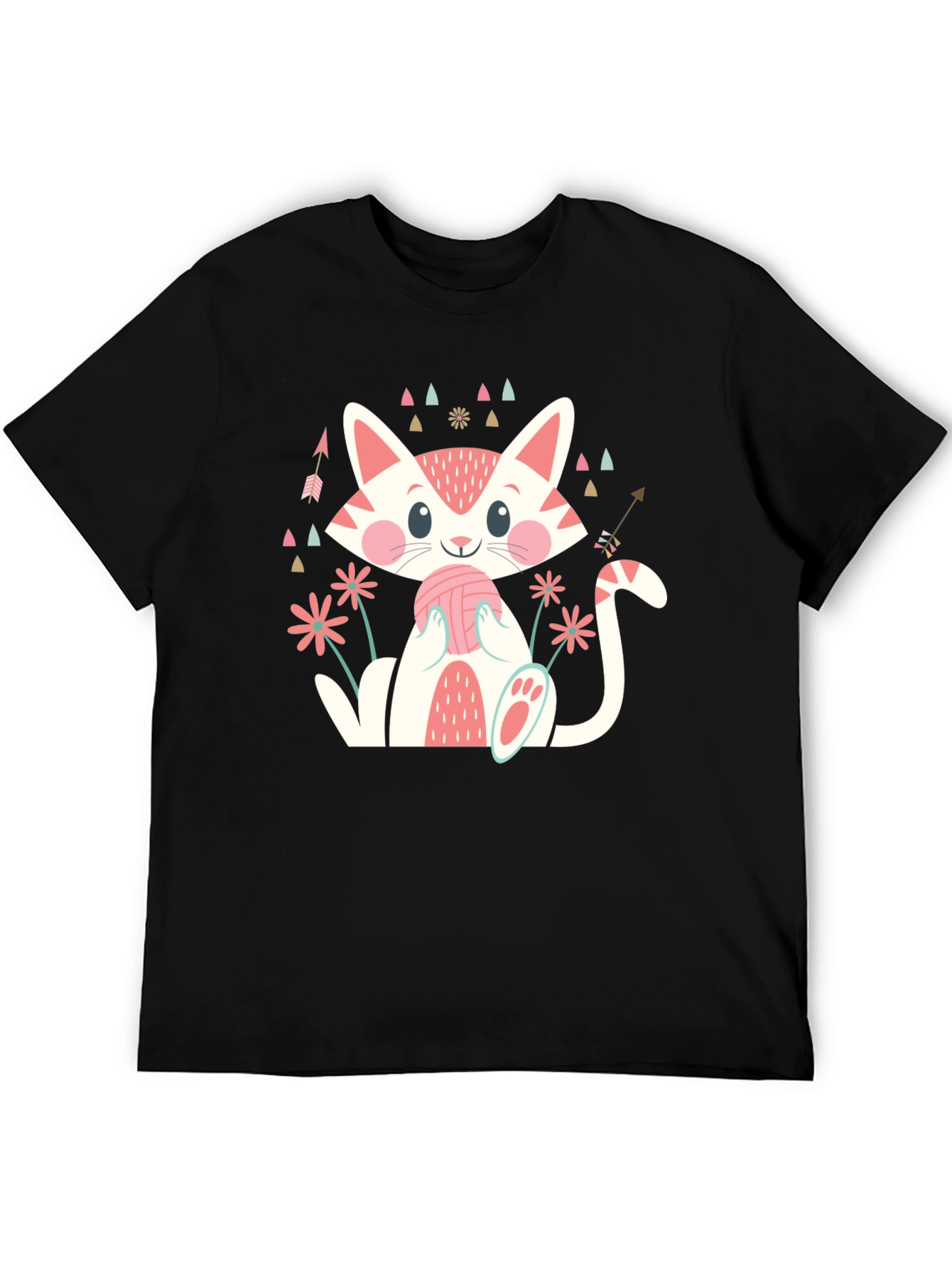 Cute Cat With Yarn Ball Graphic Tee