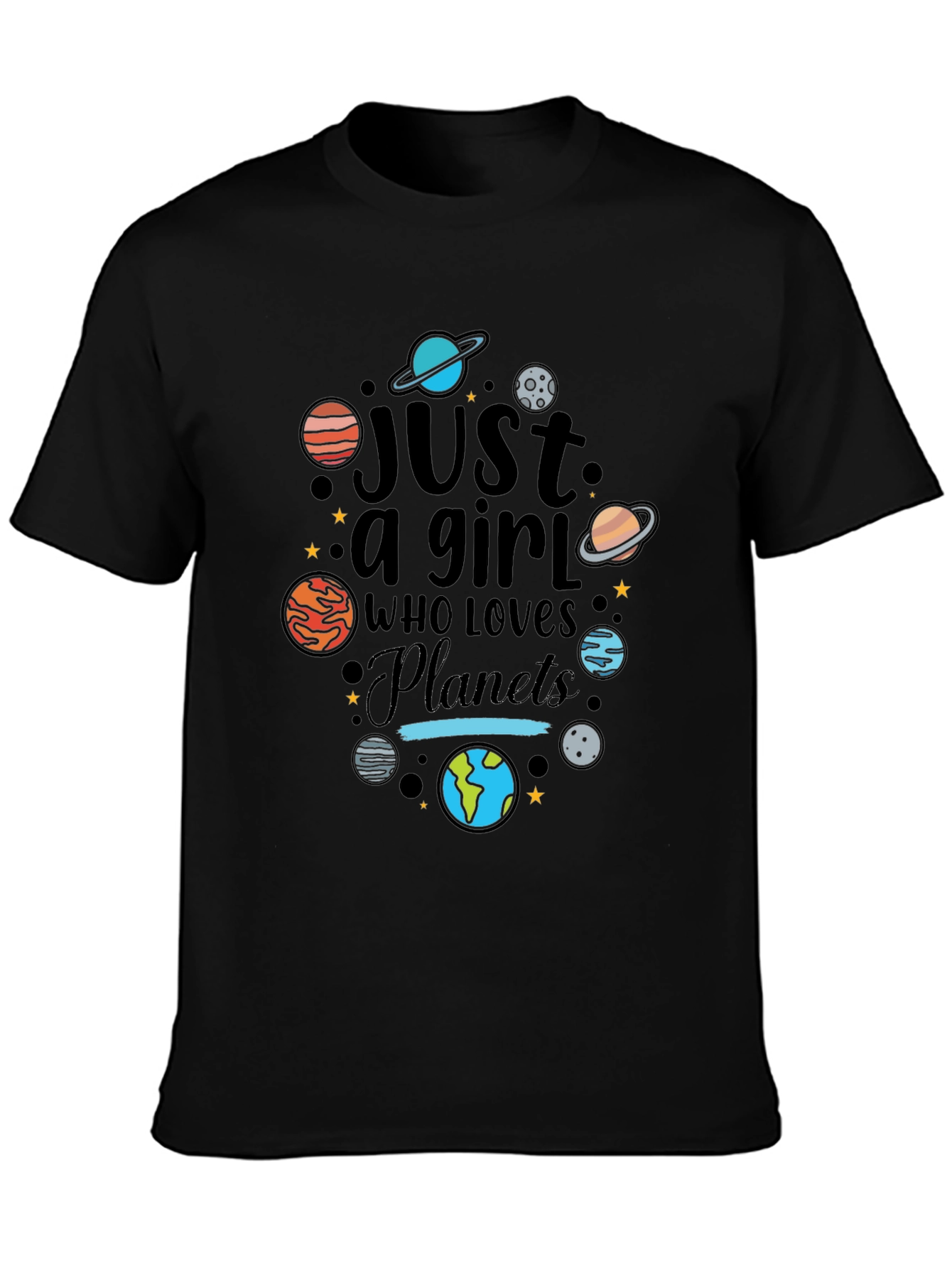 Girl Who Loves Planets T-Shirt - Black Unisex