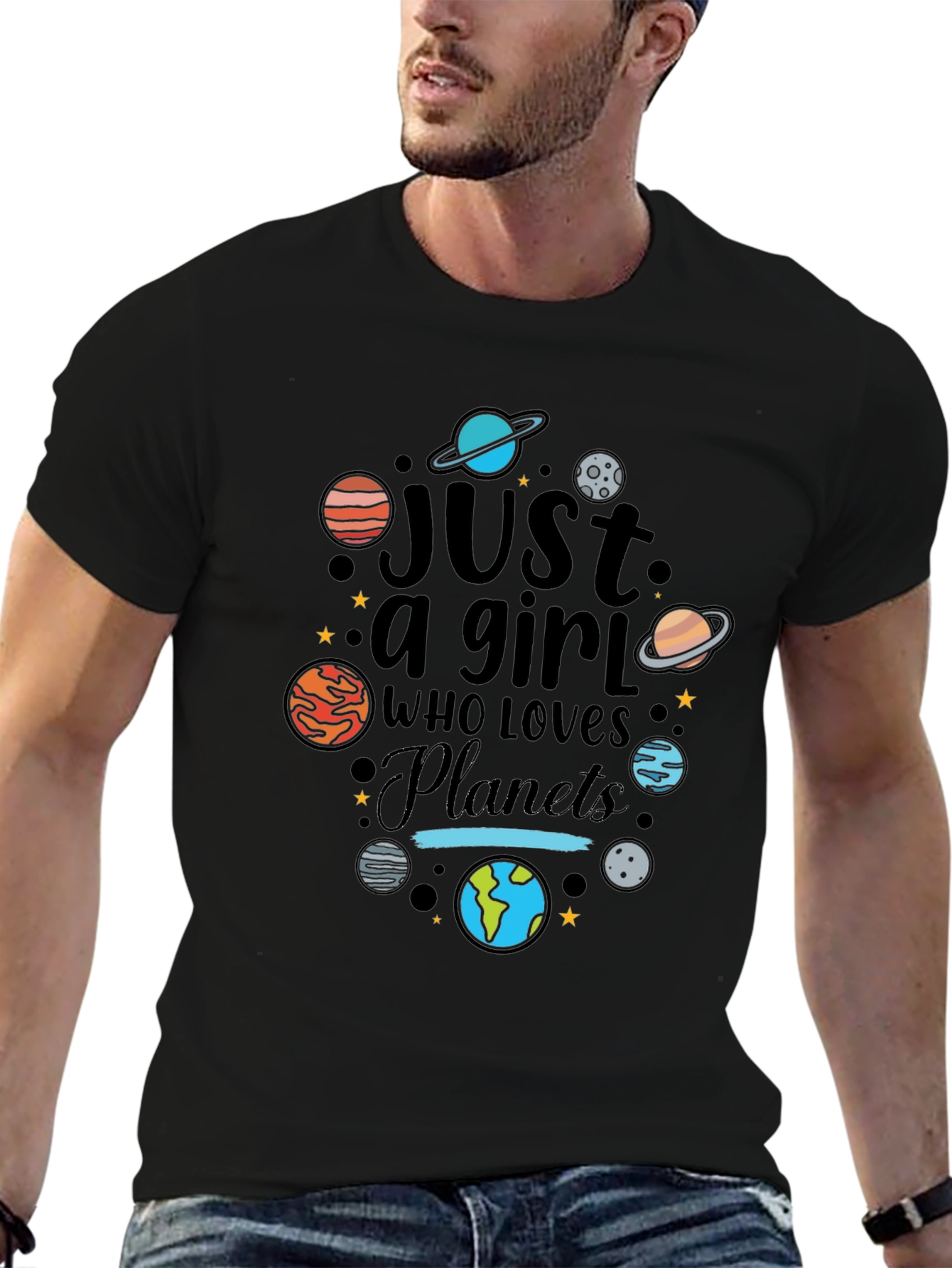 Girl Who Loves Planets T-Shirt - Black Unisex