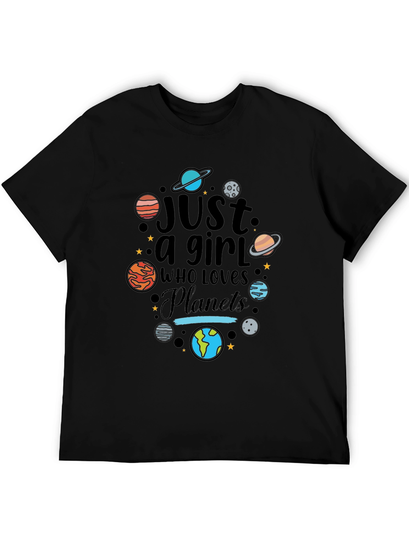 Girl Who Loves Planets T-Shirt - Black Unisex