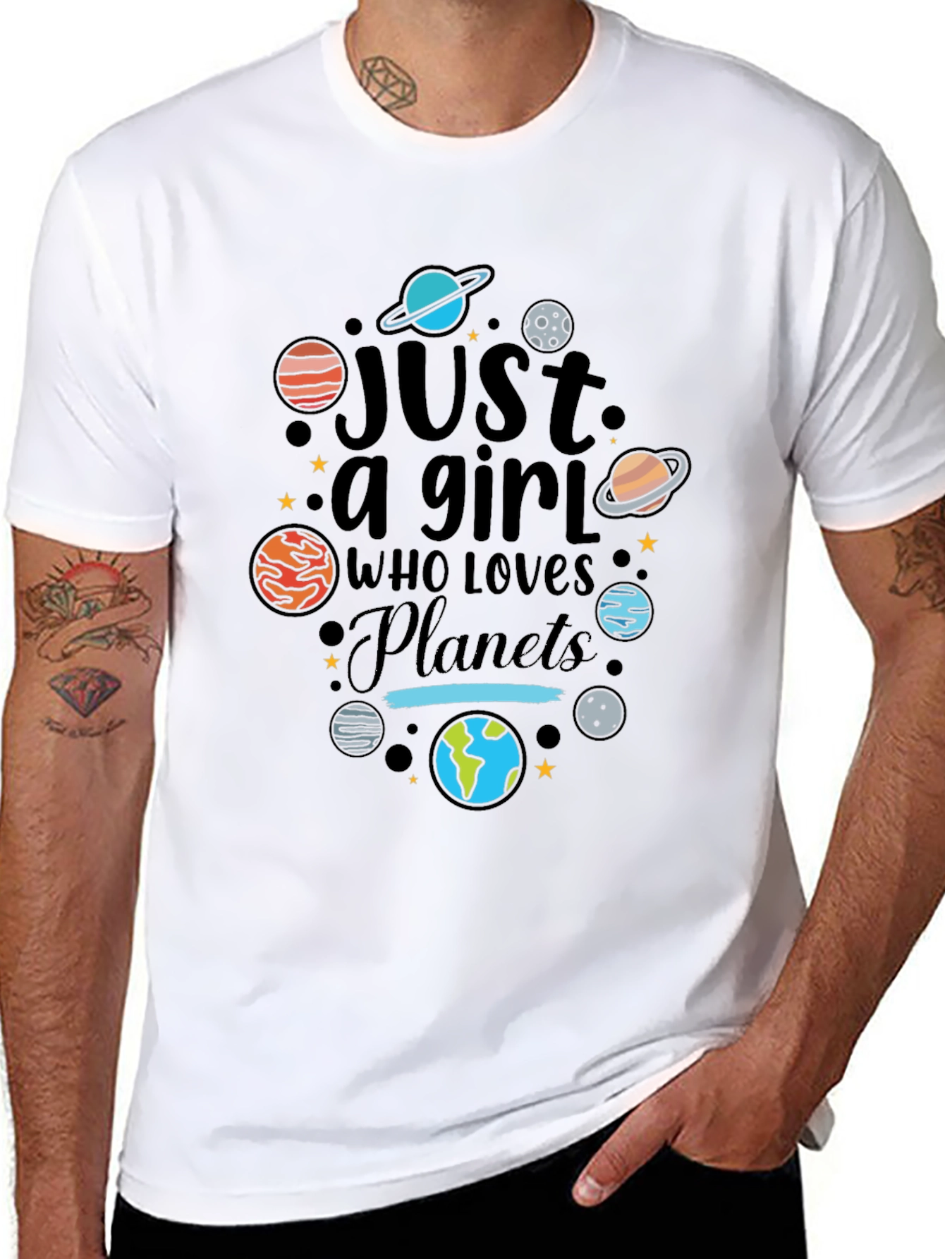 Girl Who Loves Planets T-Shirt - Black Unisex