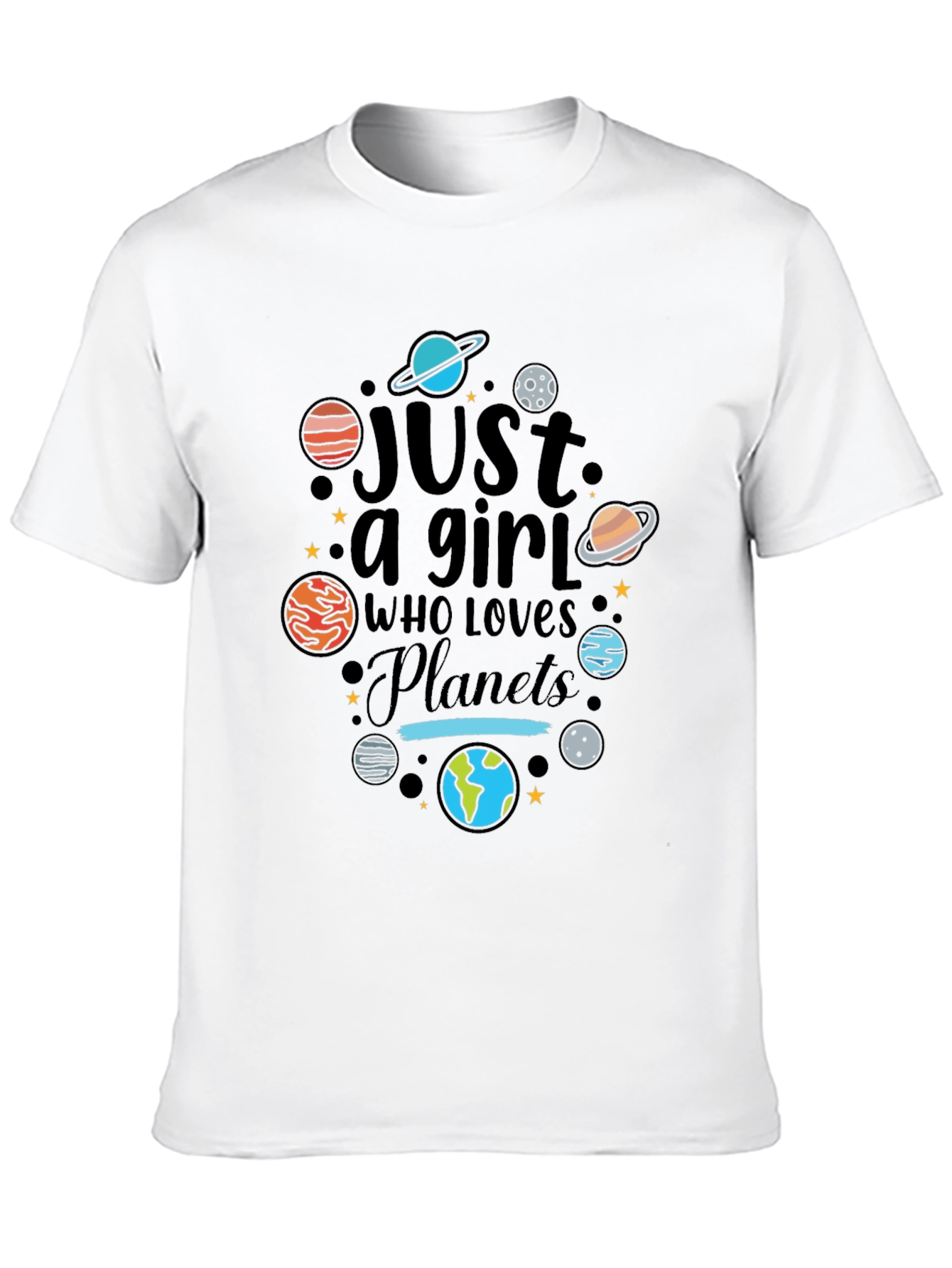 Girl Who Loves Planets T-Shirt - Black Unisex