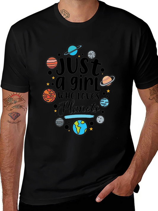 Girl Who Loves Planets T-Shirt - Black Unisex