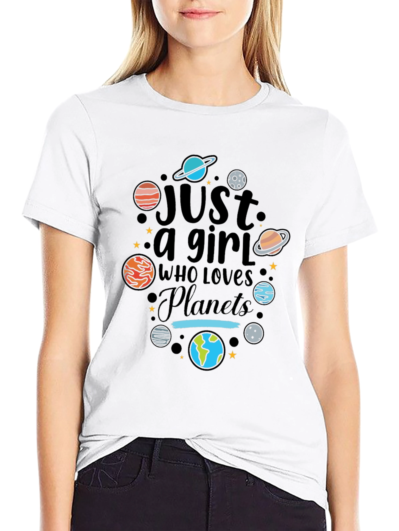 Girl Who Loves Planets T-Shirt - Black Unisex