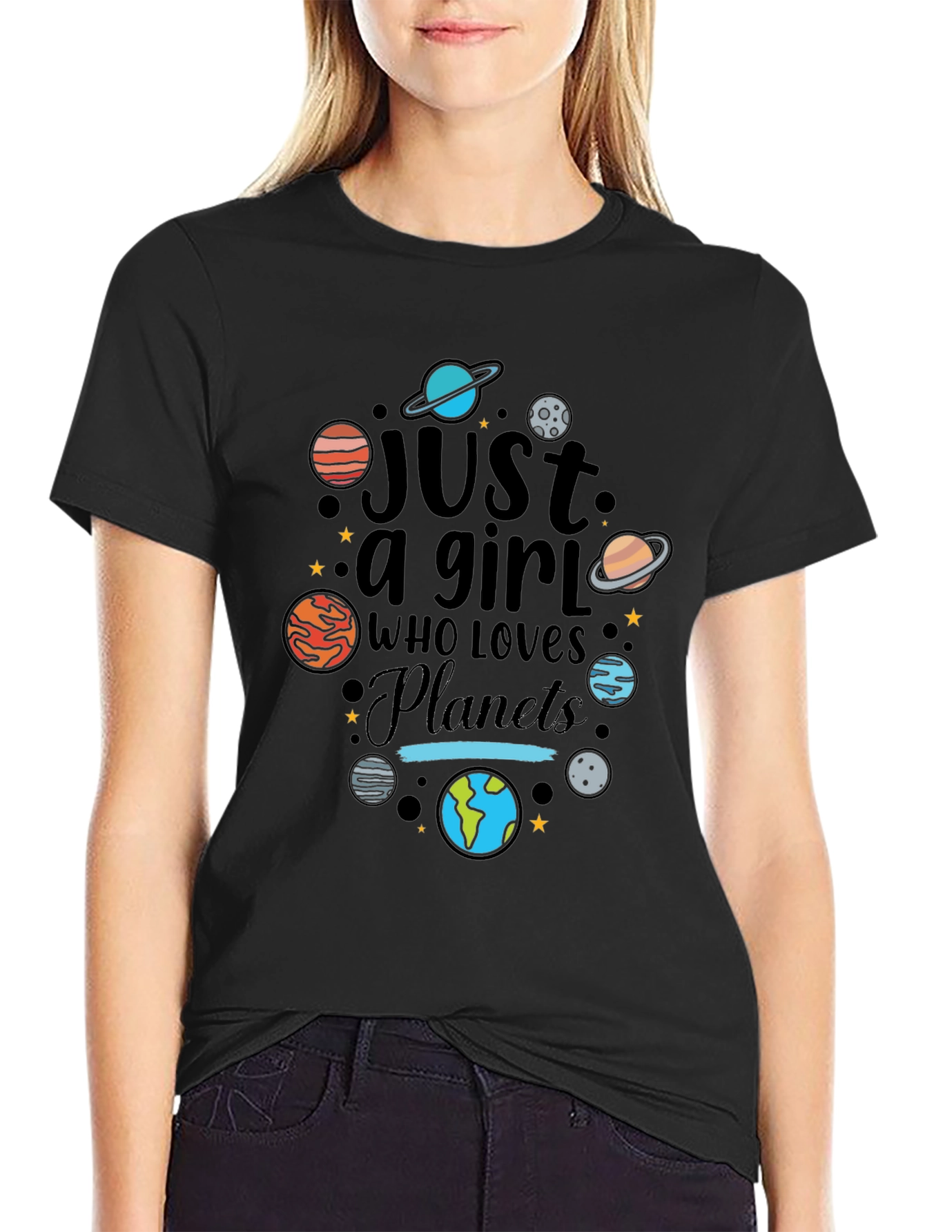 Girl Who Loves Planets T-Shirt - Black Unisex