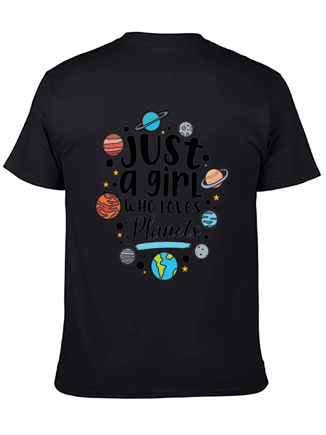 Girl Who Loves Planets T-Shirt - Black Unisex