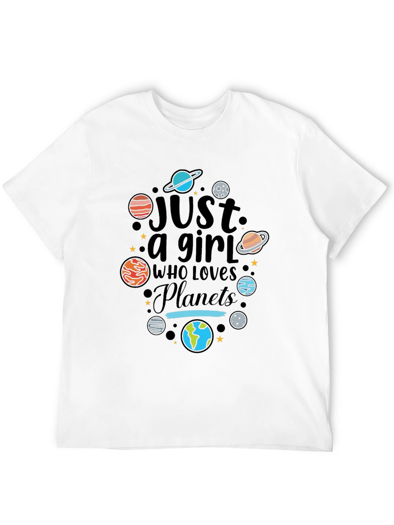 Girl Who Loves Planets T-Shirt - Black Unisex