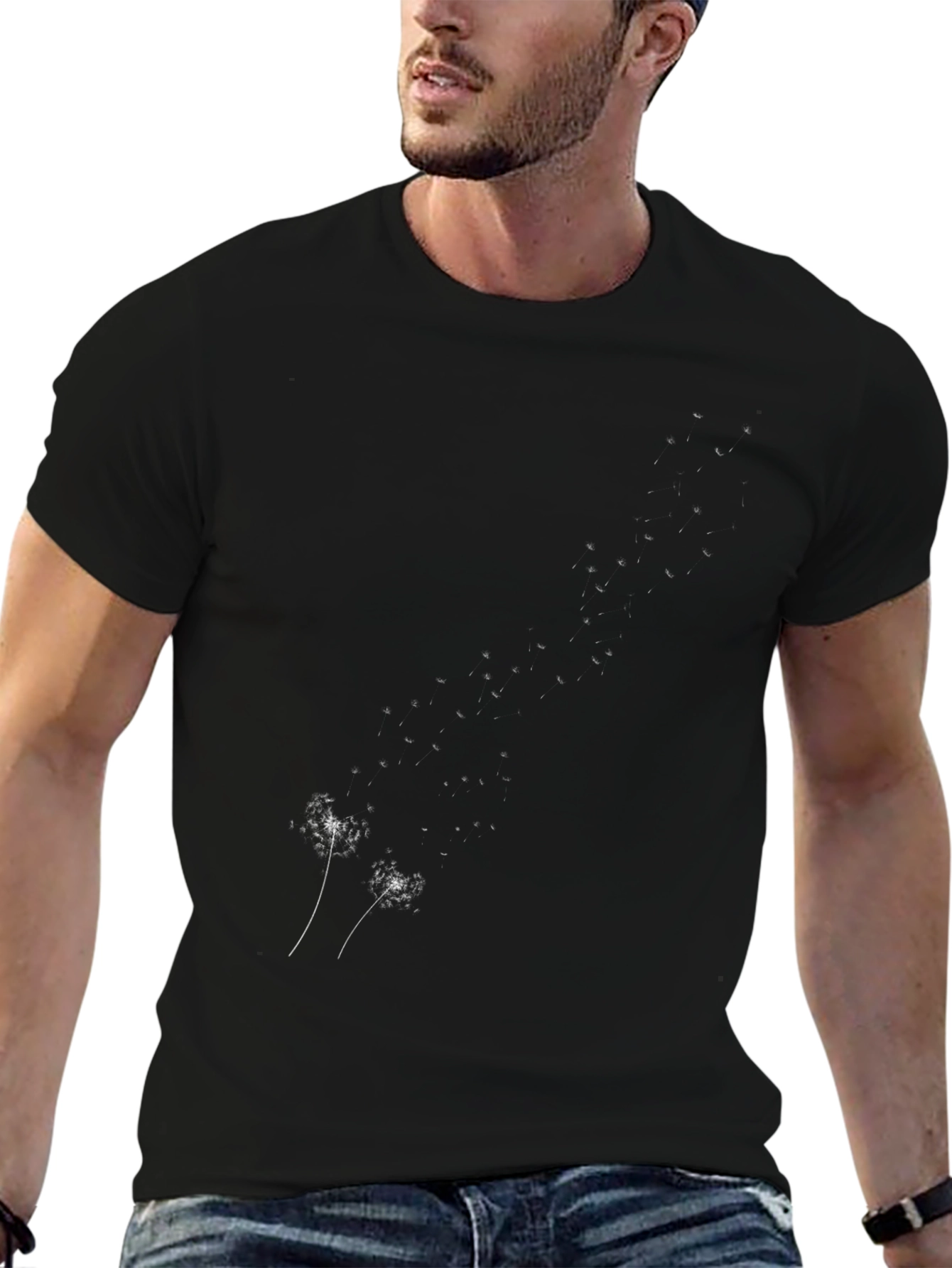 Dandelion Print Black T-Shirt - Casual Style