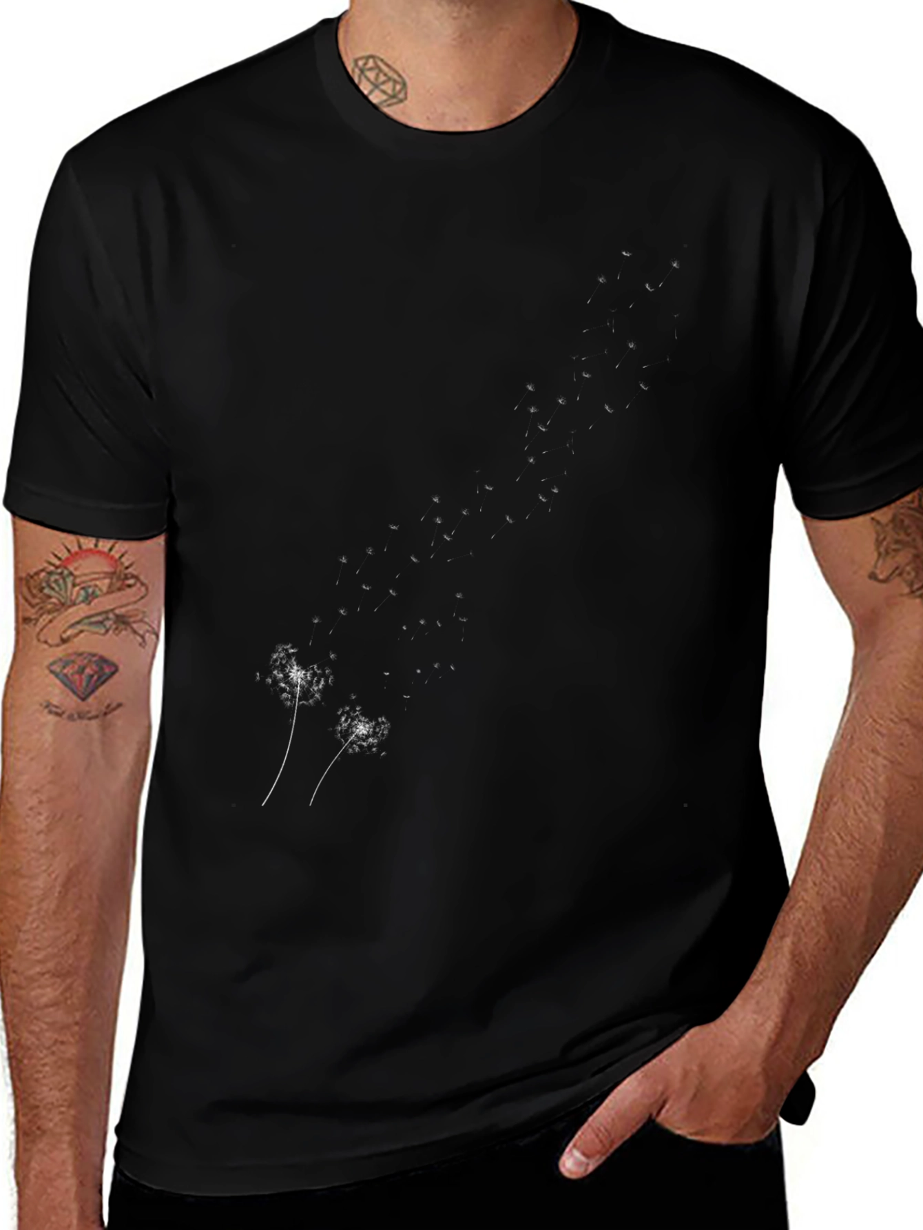 Dandelion Print Black T-Shirt - Casual Style