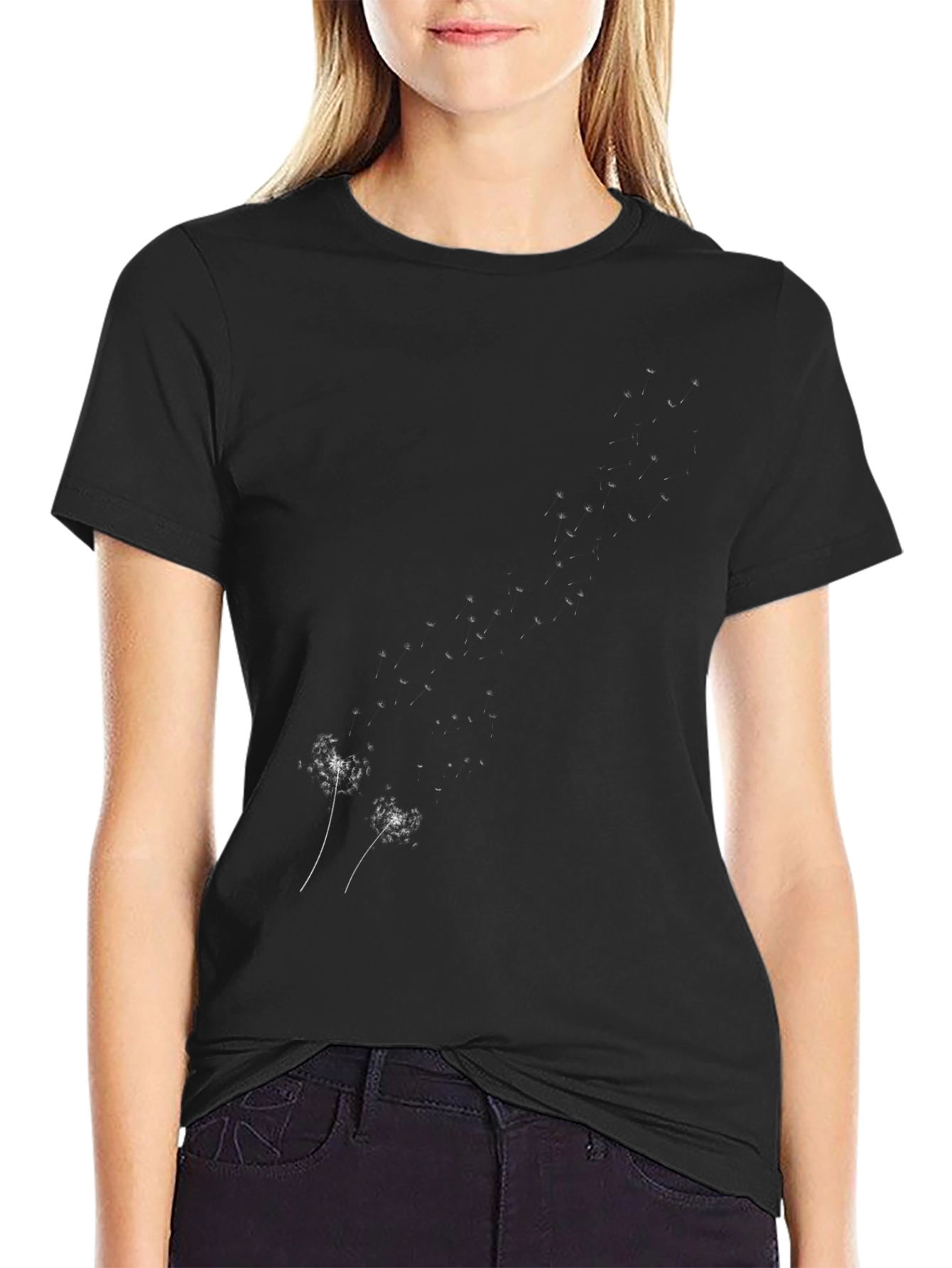 Dandelion Print Black T-Shirt - Casual Style
