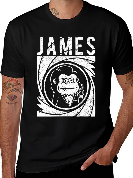 James Bond Monkey Graphic Tee - Black Cotton Blend T-Shirt